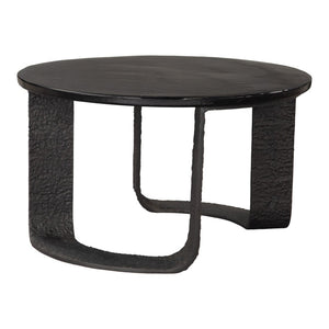 HomeRoots 32" Black Glass Coffee Table - Modern Round Pedestal Design for Living Room & Office Elegance 623348