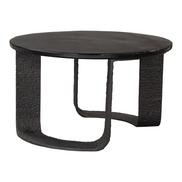 HomeRoots 32" Black Glass Coffee Table - Modern Round Pedestal Design for Living Room & Office Elegance 623348