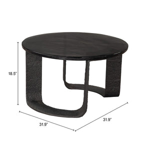 HomeRoots 32" Black Glass Coffee Table - Modern Round Pedestal Design for Living Room & Office Elegance 623348