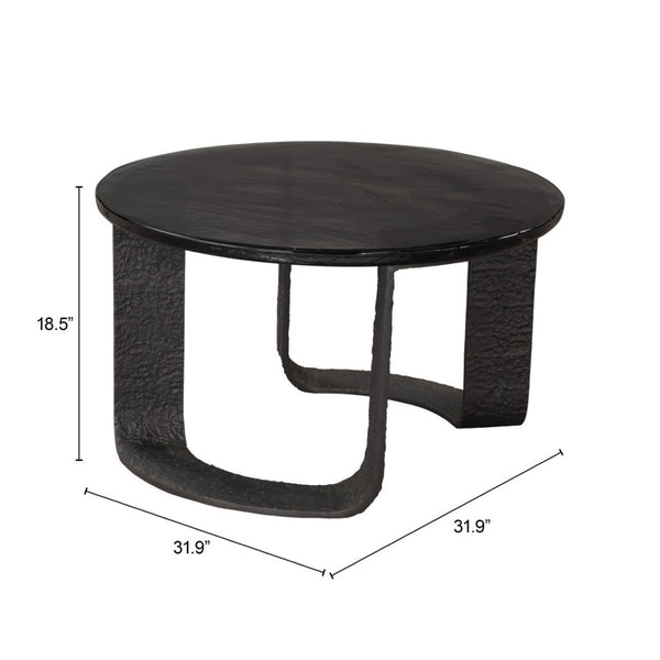 HomeRoots 32" Black Glass Coffee Table - Modern Round Pedestal Design for Living Room & Office Elegance 623348