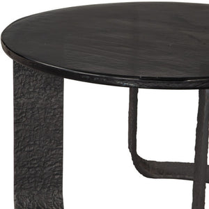 HomeRoots 32" Black Glass Coffee Table - Modern Round Pedestal Design for Living Room & Office Elegance 623348