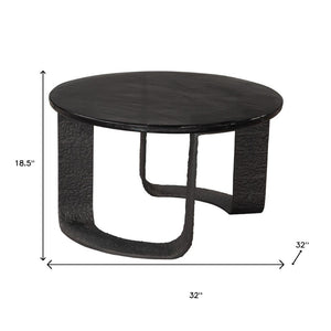 HomeRoots 32" Black Glass Coffee Table - Modern Round Pedestal Design for Living Room & Office Elegance 623348