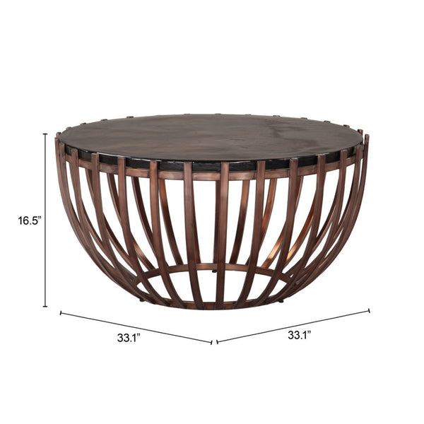 HomeRoots 34" Contemporary Bronze Glass & Iron Round Coffee Table - Stylish, Durable & Versatile Design 623349