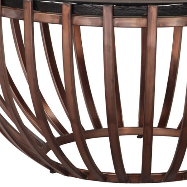 HomeRoots 34" Contemporary Bronze Glass & Iron Round Coffee Table - Stylish, Durable & Versatile Design 623349
