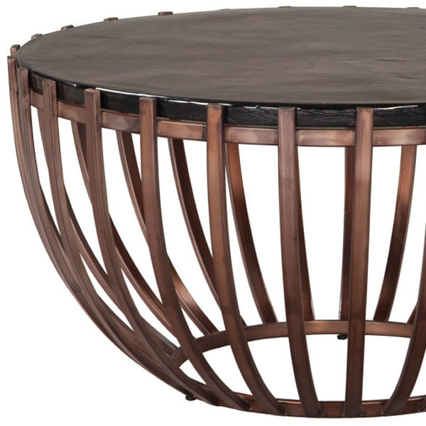 HomeRoots 34" Contemporary Bronze Glass & Iron Round Coffee Table - Stylish, Durable & Versatile Design 623349