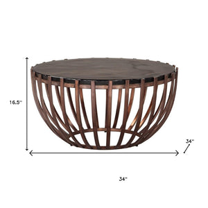 HomeRoots 34" Contemporary Bronze Glass & Iron Round Coffee Table - Stylish, Durable & Versatile Design 623349