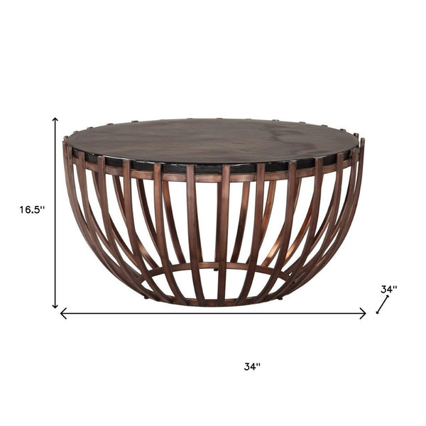 HomeRoots 34" Contemporary Bronze Glass & Iron Round Coffee Table - Stylish, Durable & Versatile Design 623349