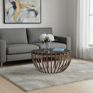 HomeRoots 34" Contemporary Bronze Glass & Iron Round Coffee Table - Stylish, Durable & Versatile Design 623349