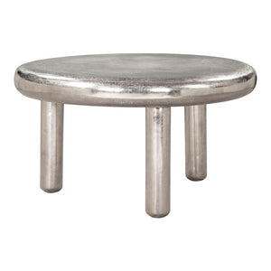 HomeRoots 32" Sleek Silver Aluminum Round Pedestal Coffee Table – Modern Design for Living Rooms & Offices 623350