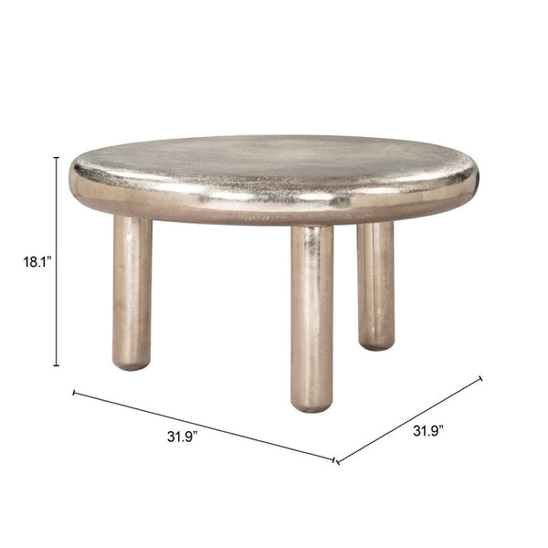 HomeRoots 32" Sleek Silver Aluminum Round Pedestal Coffee Table – Modern Design for Living Rooms & Offices 623350