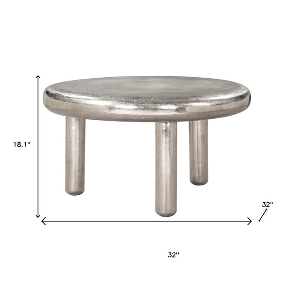 HomeRoots 32" Sleek Silver Aluminum Round Pedestal Coffee Table – Modern Design for Living Rooms & Offices 623350