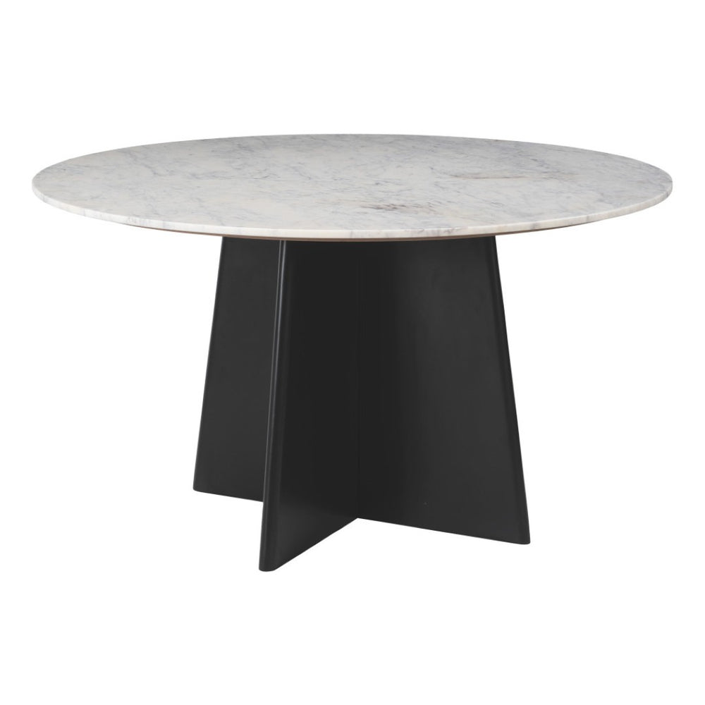 HomeRoots 51" Round White Marble and Wood Pedestal Dining Table - Modern Elegance for Your Space, Seats 4! 623351