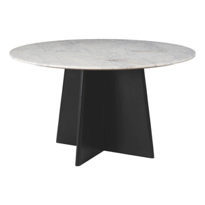 HomeRoots 51" Round White Marble and Wood Pedestal Dining Table - Modern Elegance for Your Space, Seats 4! 623351
