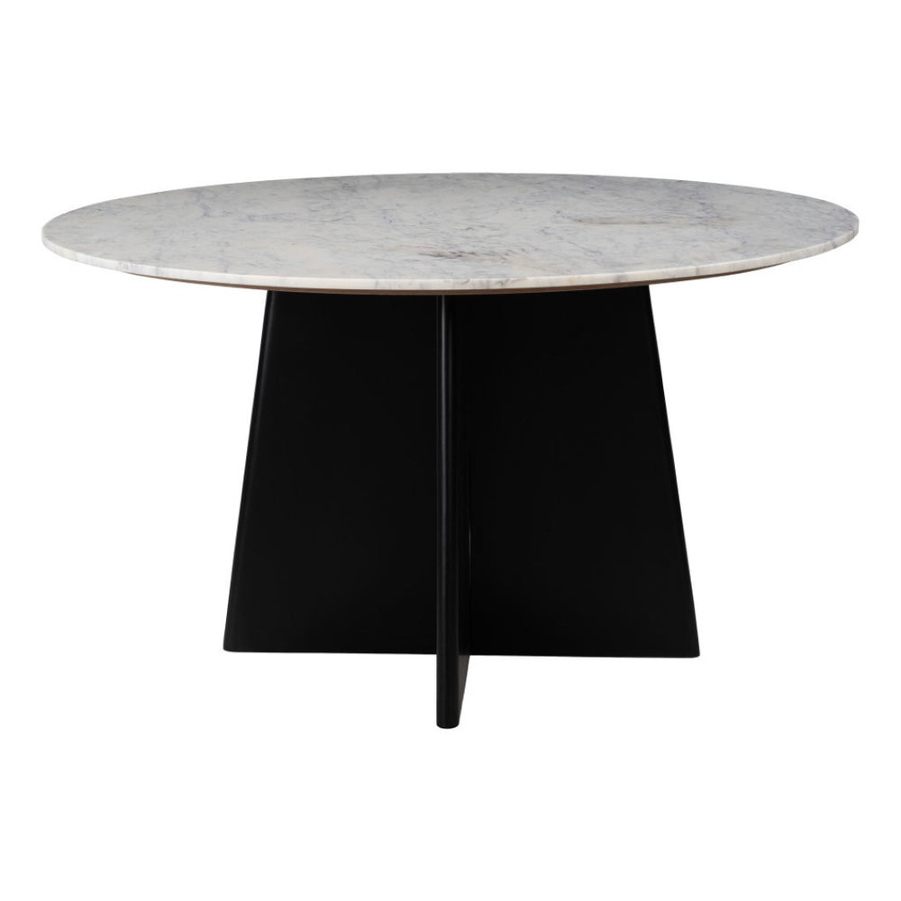 HomeRoots 51" Round White Marble and Wood Pedestal Dining Table - Modern Elegance for Your Space, Seats 4! 623351