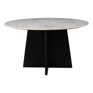 HomeRoots 51" Round White Marble and Wood Pedestal Dining Table - Modern Elegance for Your Space, Seats 4! 623351
