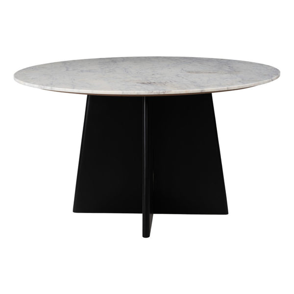 HomeRoots 51" Round White Marble and Wood Pedestal Dining Table - Modern Elegance for Your Space, Seats 4! 623351
