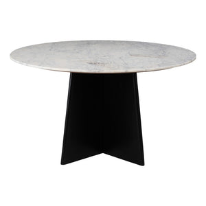 HomeRoots 51" Round White Marble and Wood Pedestal Dining Table - Modern Elegance for Your Space, Seats 4! 623351