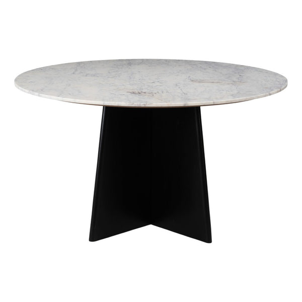HomeRoots 51" Round White Marble and Wood Pedestal Dining Table - Modern Elegance for Your Space, Seats 4! 623351