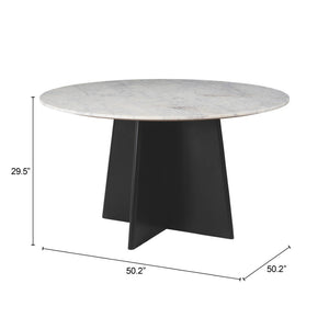 HomeRoots 51" Round White Marble and Wood Pedestal Dining Table - Modern Elegance for Your Space, Seats 4! 623351