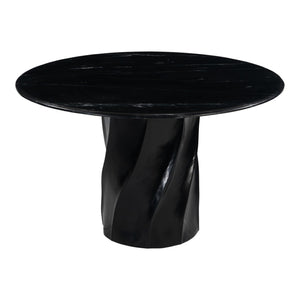 HomeRoots 48" Black Marble Dining Table with Wood Pedestal Base - Elegant Centerpiece for 4 Diners, Modern Style 623352
