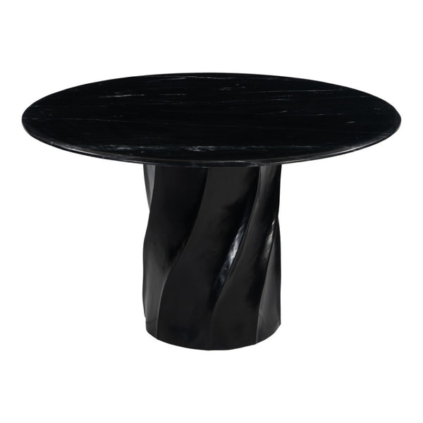 HomeRoots 48" Black Marble Dining Table with Wood Pedestal Base - Elegant Centerpiece for 4 Diners, Modern Style 623352