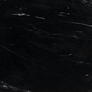 HomeRoots 48" Black Marble Dining Table with Wood Pedestal Base - Elegant Centerpiece for 4 Diners, Modern Style 623352