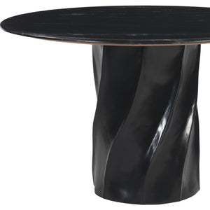 HomeRoots 48" Black Marble Dining Table with Wood Pedestal Base - Elegant Centerpiece for 4 Diners, Modern Style 623352