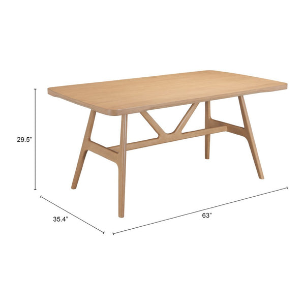 HomeRoots 63" Natural Wood Pedestal Dining Table - Elegant Solid Wood Centerpiece for Stylish Gatherings 623355