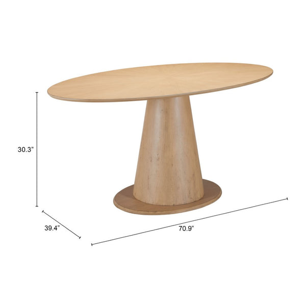 HomeRoots 71" Natural Solid Wood Oval Dining Table - Timeless Design, Space-Saving, Seats 4, Durable Finish 623358
