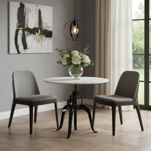 HomeRoots Adjustable Height Round Dining Table with White Marble Top & Wood Base – Versatile & Stylish Design 623361