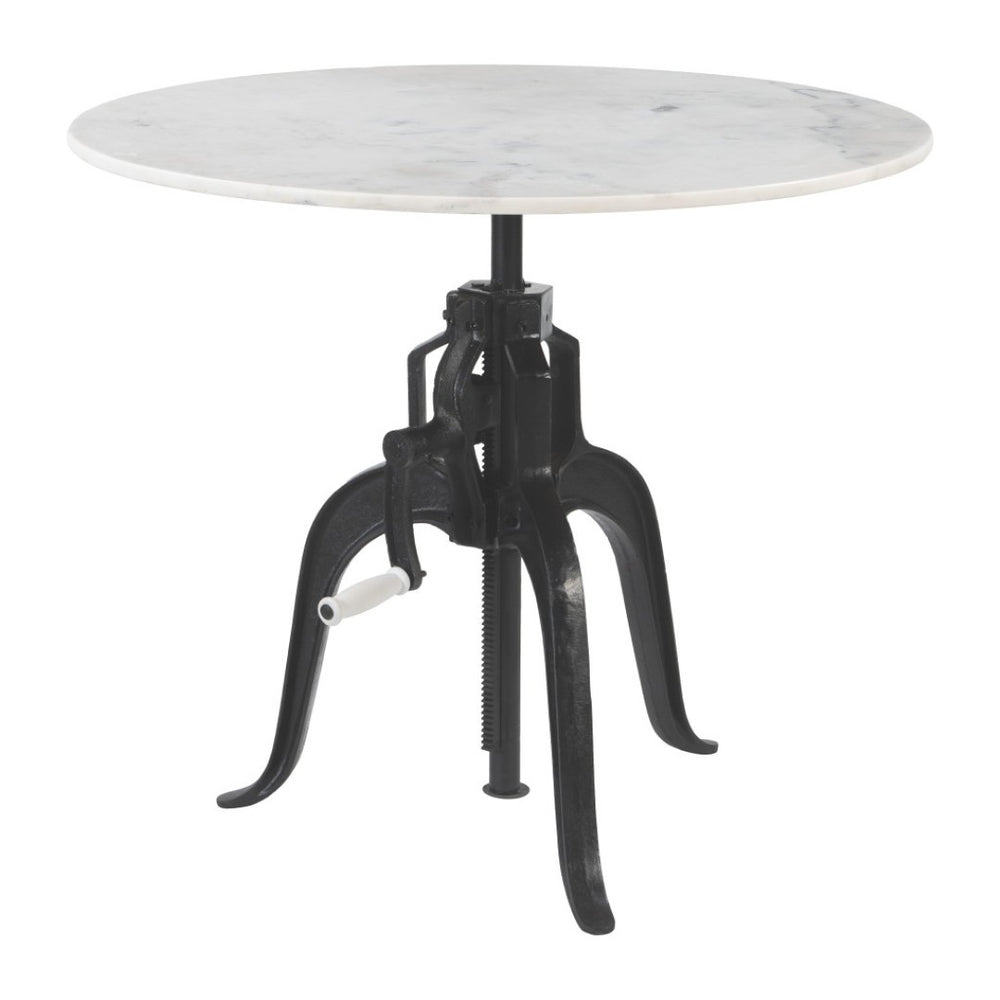 HomeRoots Adjustable Height Round Dining Table with White Marble Top & Wood Base – Versatile & Stylish Design 623361