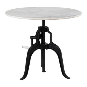 HomeRoots Adjustable Height Round Dining Table with White Marble Top & Wood Base – Versatile & Stylish Design 623361