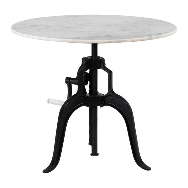HomeRoots Adjustable Height Round Dining Table with White Marble Top & Wood Base – Versatile & Stylish Design 623361