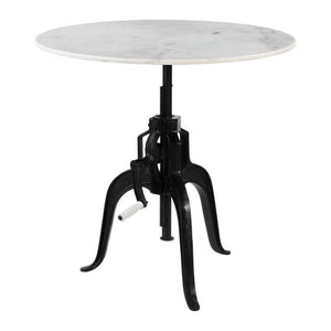 HomeRoots Adjustable Height Round Dining Table with White Marble Top & Wood Base – Versatile & Stylish Design 623361