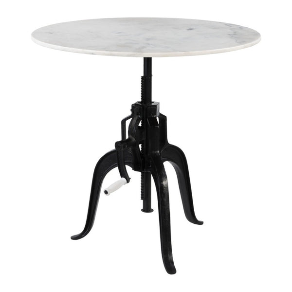 HomeRoots Adjustable Height Round Dining Table with White Marble Top & Wood Base – Versatile & Stylish Design 623361