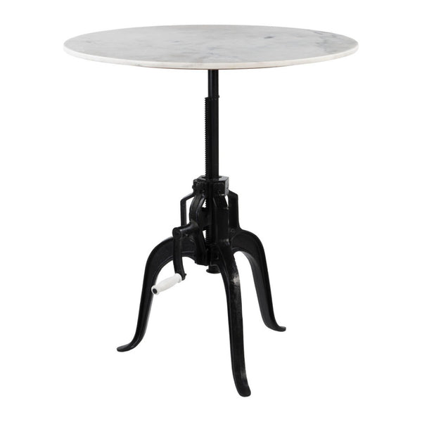 HomeRoots Adjustable Height Round Dining Table with White Marble Top & Wood Base – Versatile & Stylish Design 623361