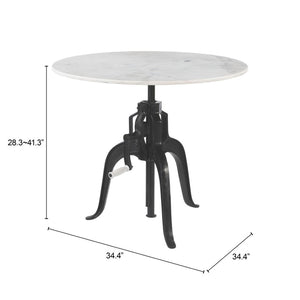 HomeRoots Adjustable Height Round Dining Table with White Marble Top & Wood Base – Versatile & Stylish Design 623361