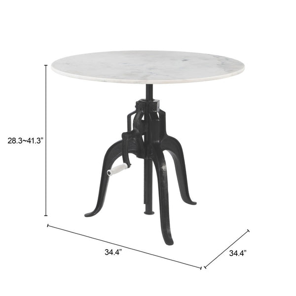 HomeRoots Adjustable Height Round Dining Table with White Marble Top & Wood Base – Versatile & Stylish Design 623361