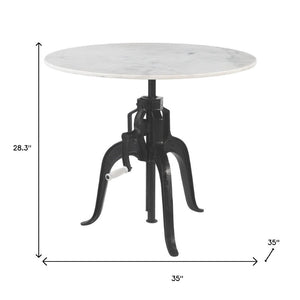 HomeRoots Adjustable Height Round Dining Table with White Marble Top & Wood Base – Versatile & Stylish Design 623361