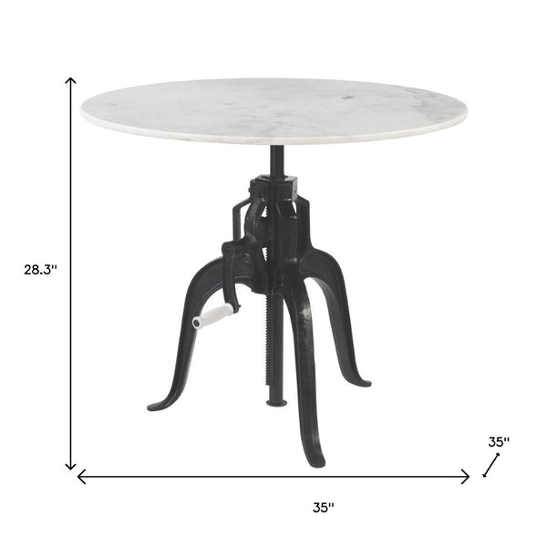 HomeRoots Adjustable Height Round Dining Table with White Marble Top & Wood Base – Versatile & Stylish Design 623361