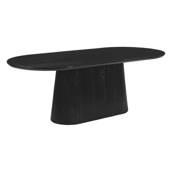 HomeRoots 81" Black Solid Wood Oval Dining Table with Pedestal Base - Modern Design for Dining & Workspaces 623362