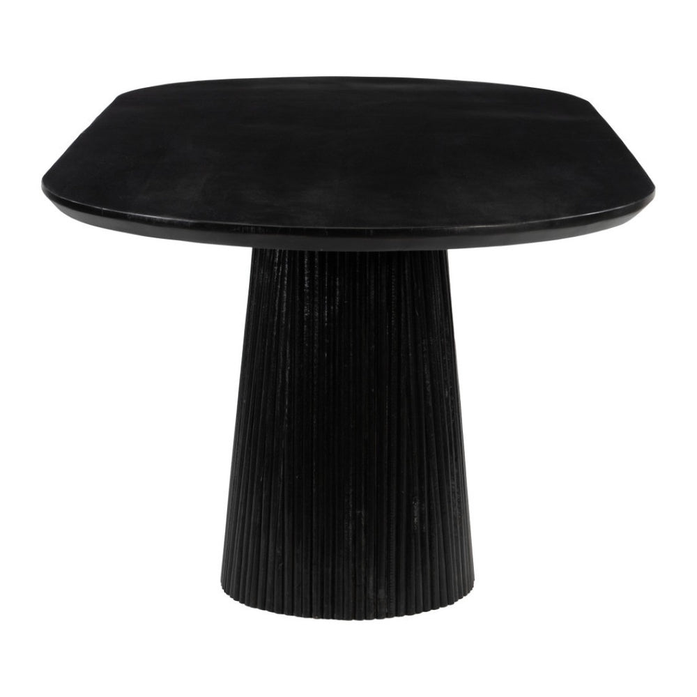 HomeRoots 81" Black Solid Wood Oval Dining Table with Pedestal Base - Modern Design for Dining & Workspaces 623362