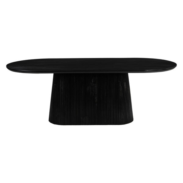 HomeRoots 81" Black Solid Wood Oval Dining Table with Pedestal Base - Modern Design for Dining & Workspaces 623362