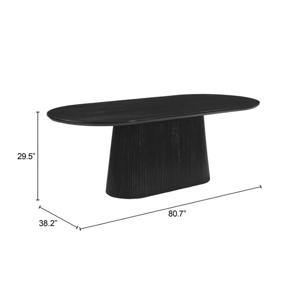 HomeRoots 81" Black Solid Wood Oval Dining Table with Pedestal Base - Modern Design for Dining & Workspaces 623362