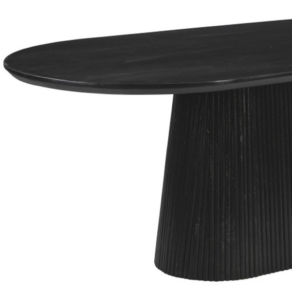 HomeRoots 81" Black Solid Wood Oval Dining Table with Pedestal Base - Modern Design for Dining & Workspaces 623362