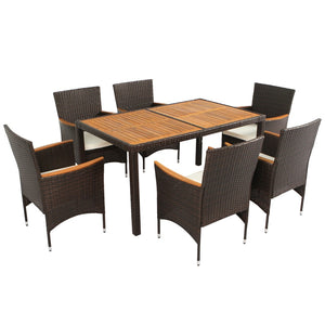 HomeRoots Seven Piece Solid Wood Dining Set with Elegant Brown Finish and Six Comfortable Chairs for Entertaining 623365