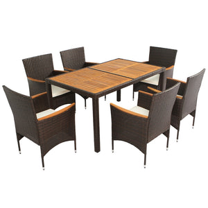 HomeRoots Seven Piece Solid Wood Dining Set with Elegant Brown Finish and Six Comfortable Chairs for Entertaining 623365