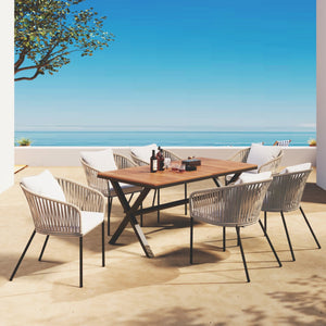 HomeRoots Seven Piece Brown and Black Solid Wood Dining Set - Stylish Outdoor Seating for Any Occasion 623366