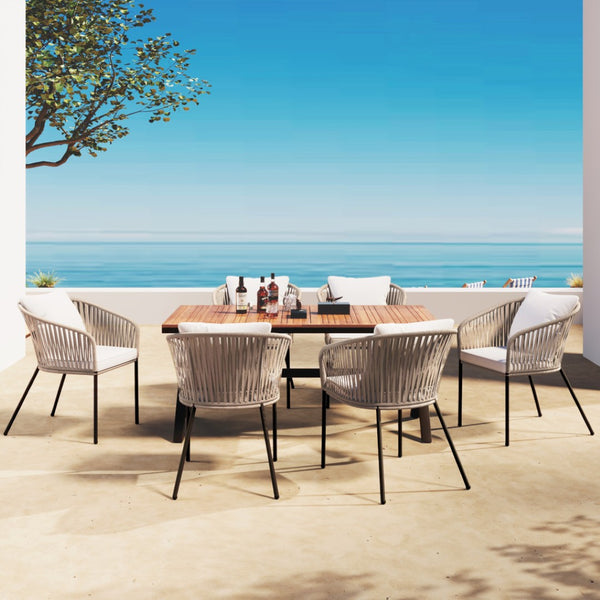 HomeRoots Seven Piece Brown and Black Solid Wood Dining Set - Stylish Outdoor Seating for Any Occasion 623366