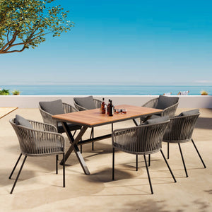 HomeRoots Seven Piece Natural and Black Wood Dining Set - Modern Table & 6 Ergonomic Chairs for Comfort 623367